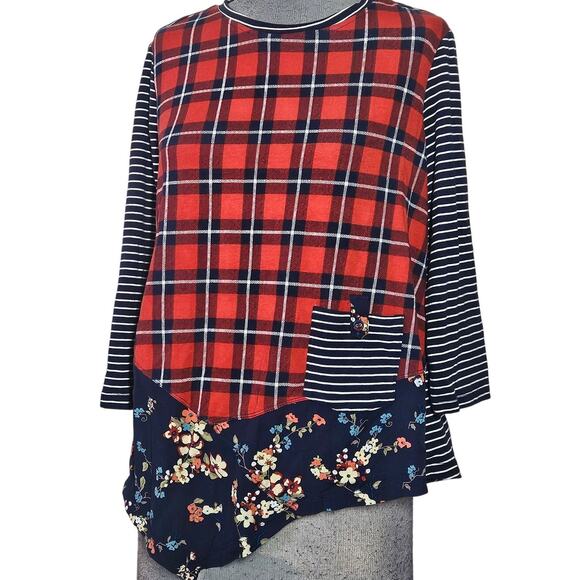 Cotton Blend Multi Pattered Top Size Medium Petite - Picture 1 of 3